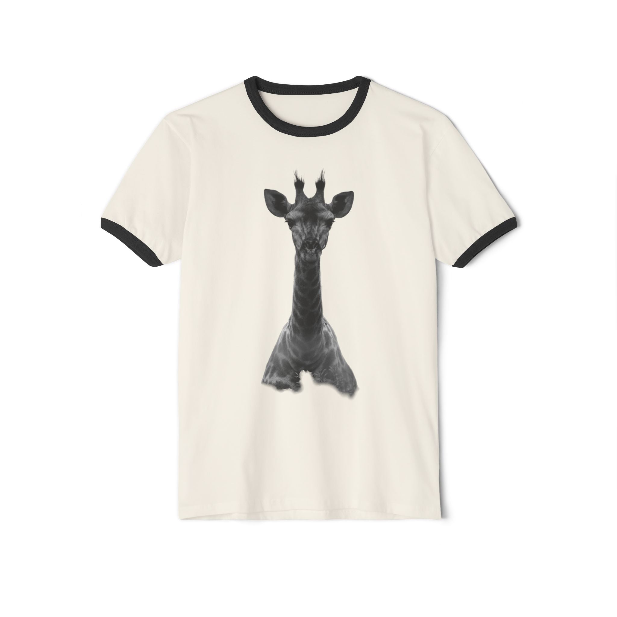 Eco-Friendly Giraffe Ringer T-Shirt, Animal Lover Gift, Nature Conservation Tee, Fun Casual Wear, Unique Graphic Shirt