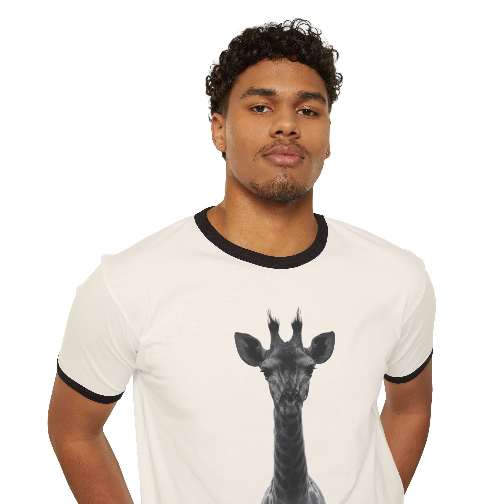 Eco-Friendly Giraffe Ringer T-Shirt, Animal Lover Gift, Nature Conservation Tee, Fun Casual Wear, Unique Graphic Shirt