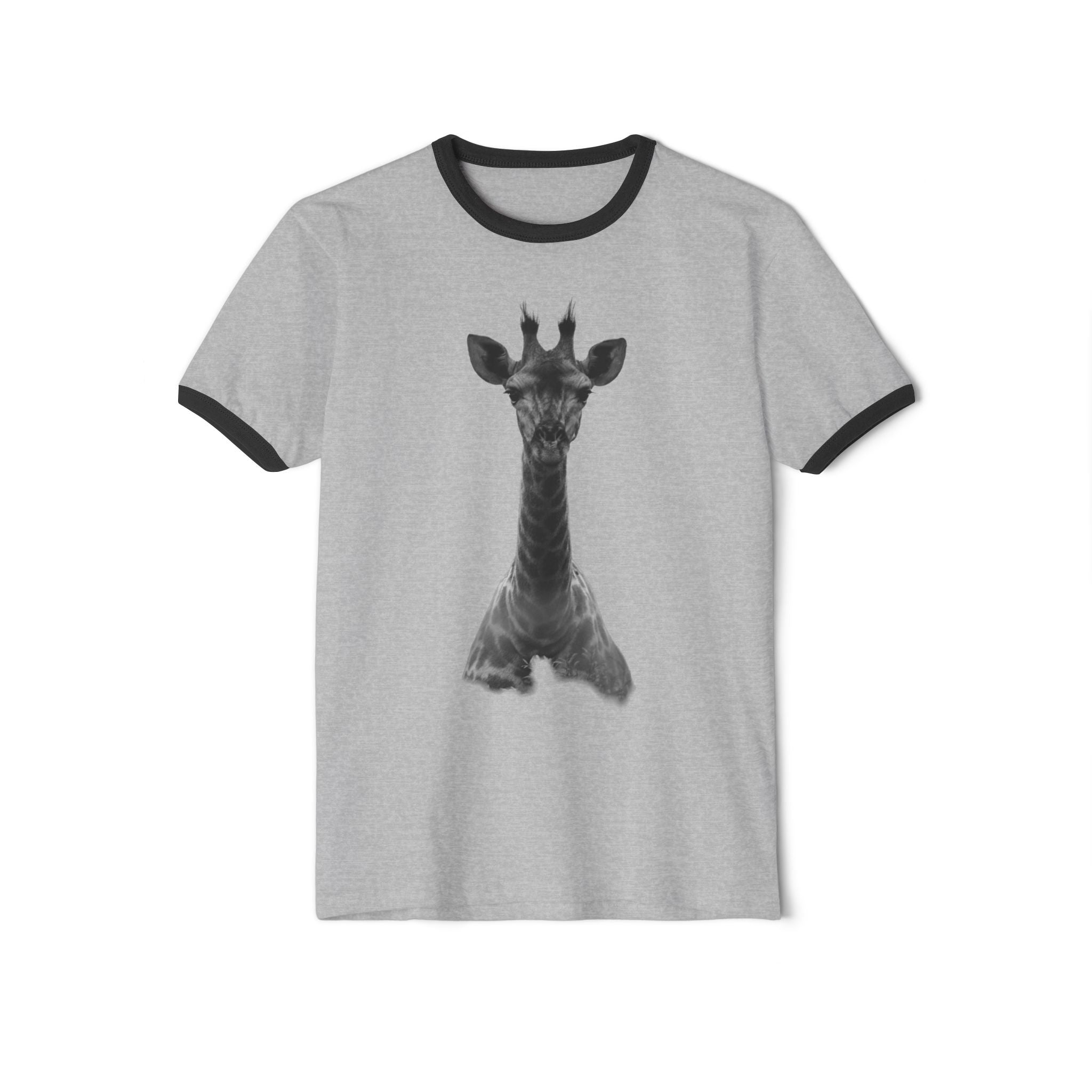 Eco-Friendly Giraffe Ringer T-Shirt, Animal Lover Gift, Nature Conservation Tee, Fun Casual Wear, Unique Graphic Shirt