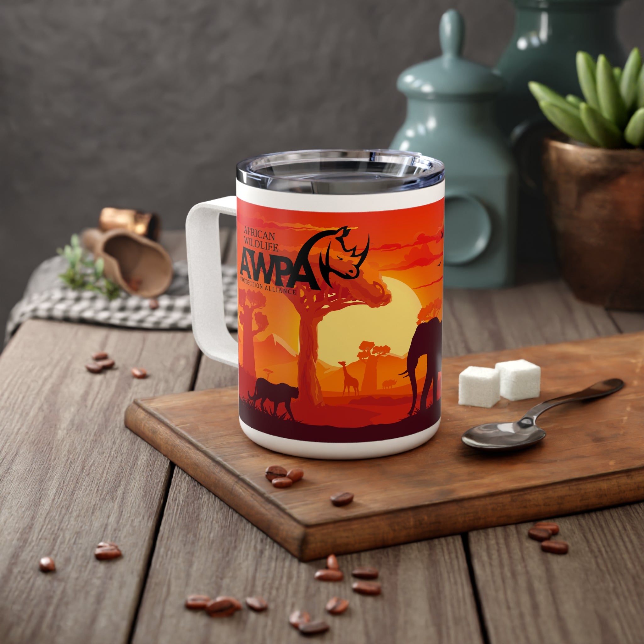 Safari Sunset Insulated Coffee Mug, 10oz - Wildlife Lover's Gift, Adventure Travel Mug, Camping & Outdoor Needs