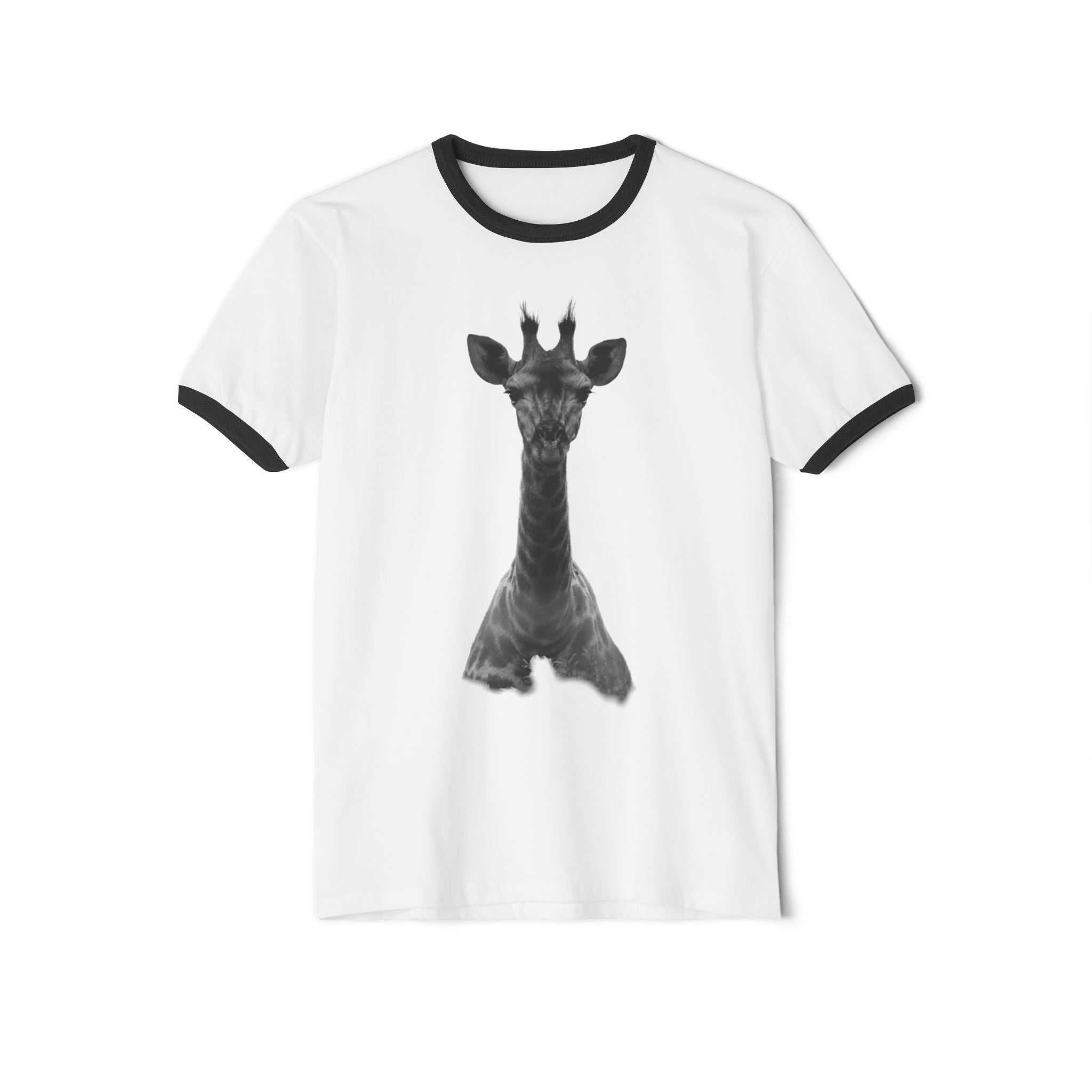 Eco-Friendly Giraffe Ringer T-Shirt, Animal Lover Gift, Nature Conservation Tee, Fun Casual Wear, Unique Graphic Shirt