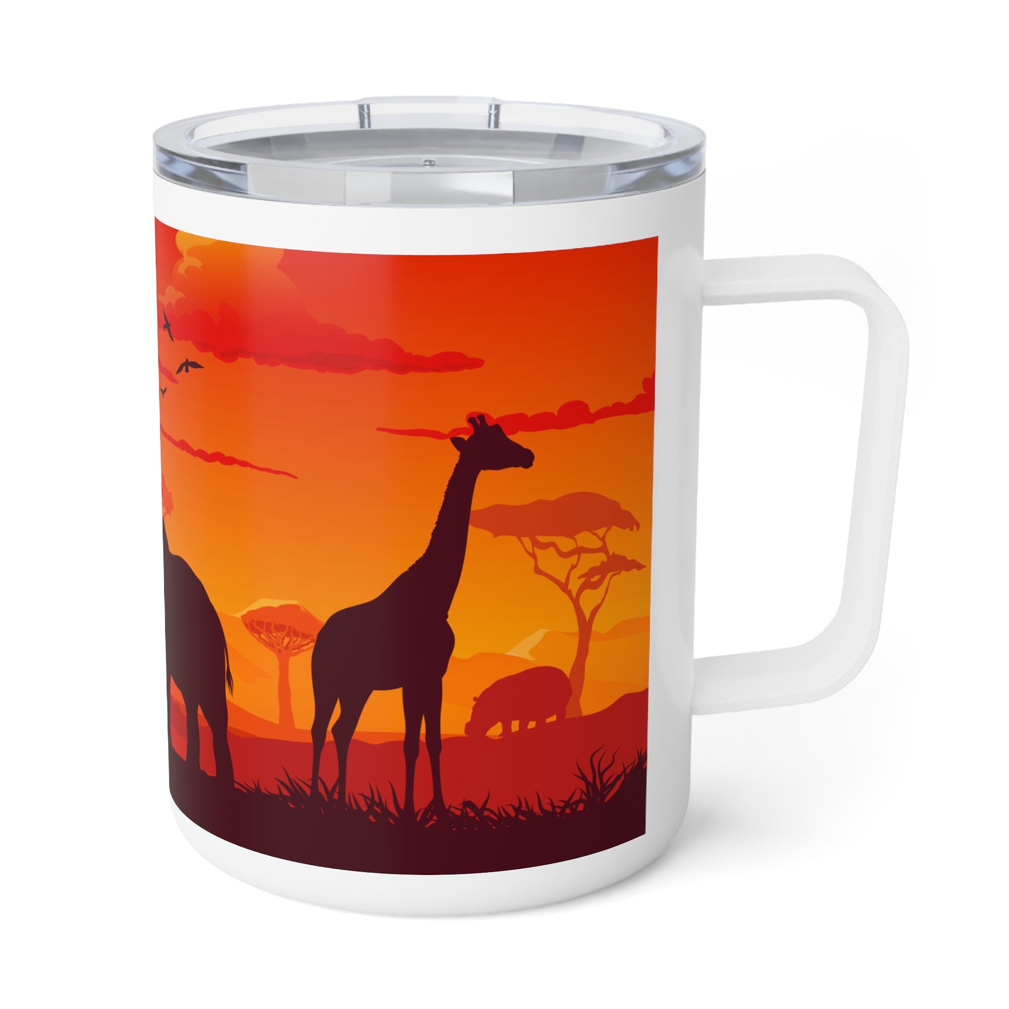 Safari Sunset Insulated Coffee Mug, 10oz - Wildlife Lover's Gift, Adventure Travel Mug, Camping & Outdoor Needs