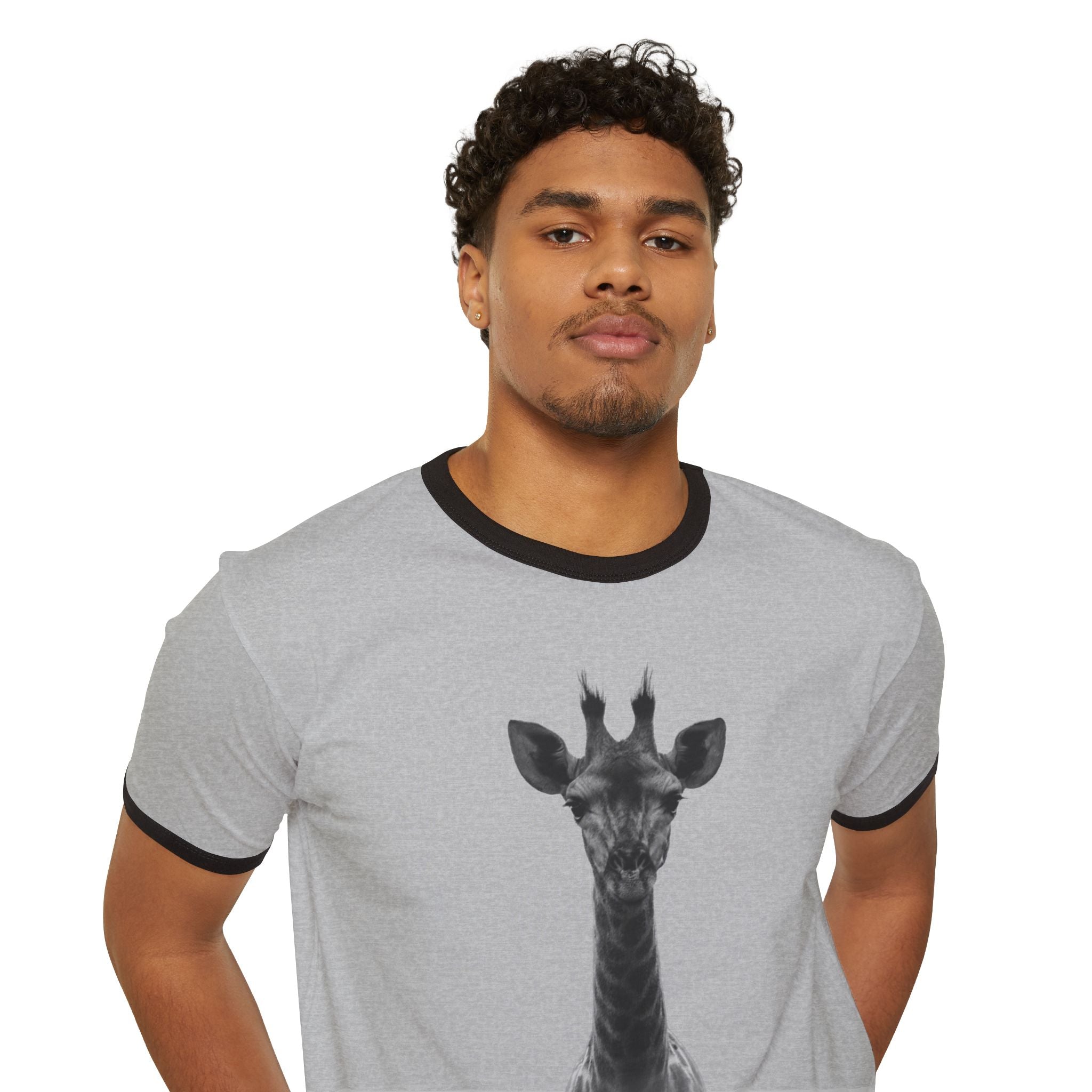 Eco-Friendly Giraffe Ringer T-Shirt, Animal Lover Gift, Nature Conservation Tee, Fun Casual Wear, Unique Graphic Shirt