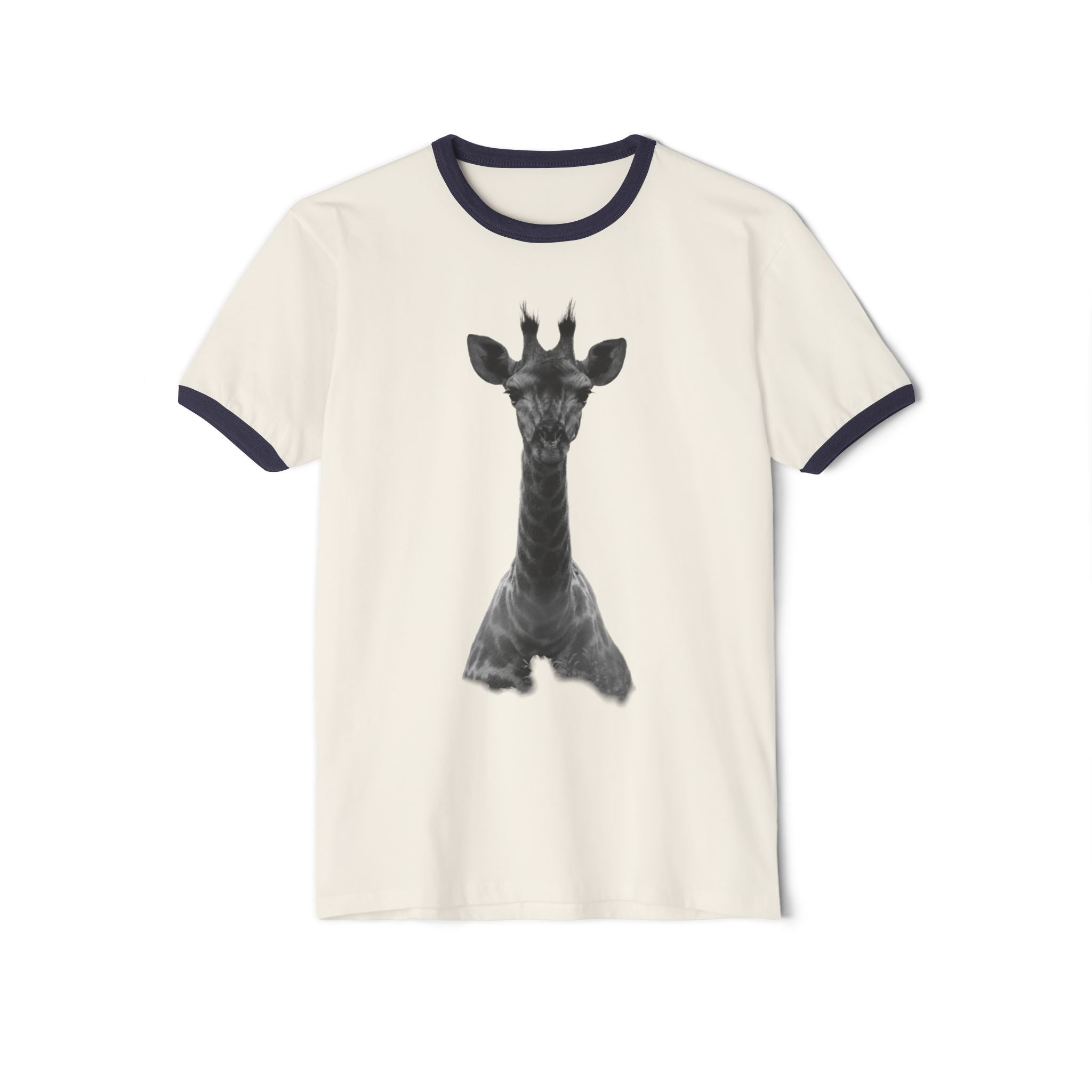 Eco-Friendly Giraffe Ringer T-Shirt, Animal Lover Gift, Nature Conservation Tee, Fun Casual Wear, Unique Graphic Shirt